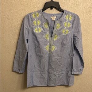 J Crew Women Light Blue Blouse with Yellow Embroidery Size Extra Extra Small